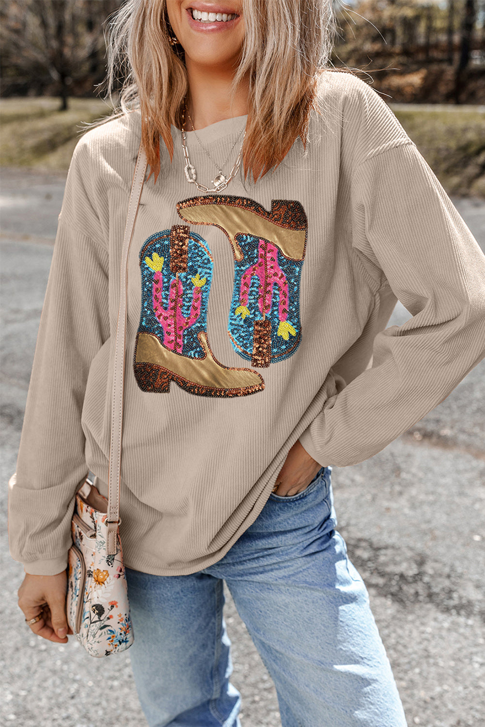 Cowboy Boots Graphic Corded Loose Sweatshirt