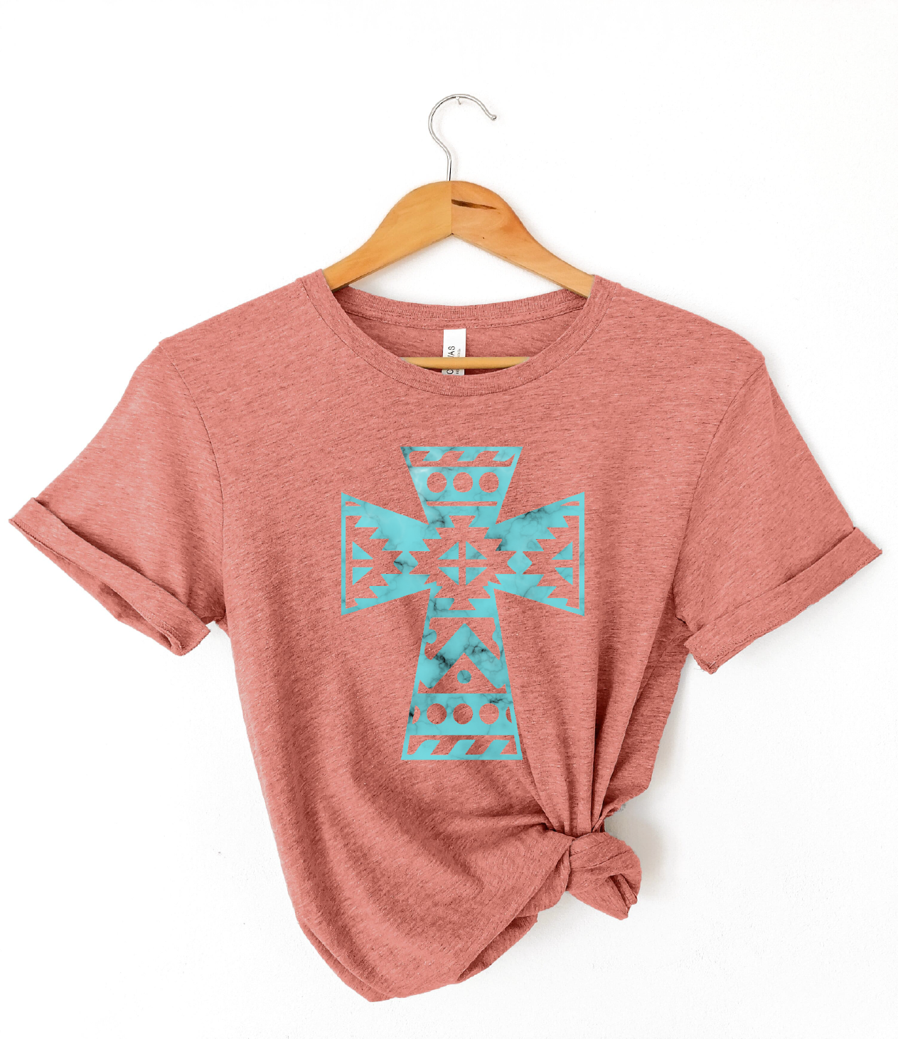 Aztec Cross -Western Tee, Heather Clay