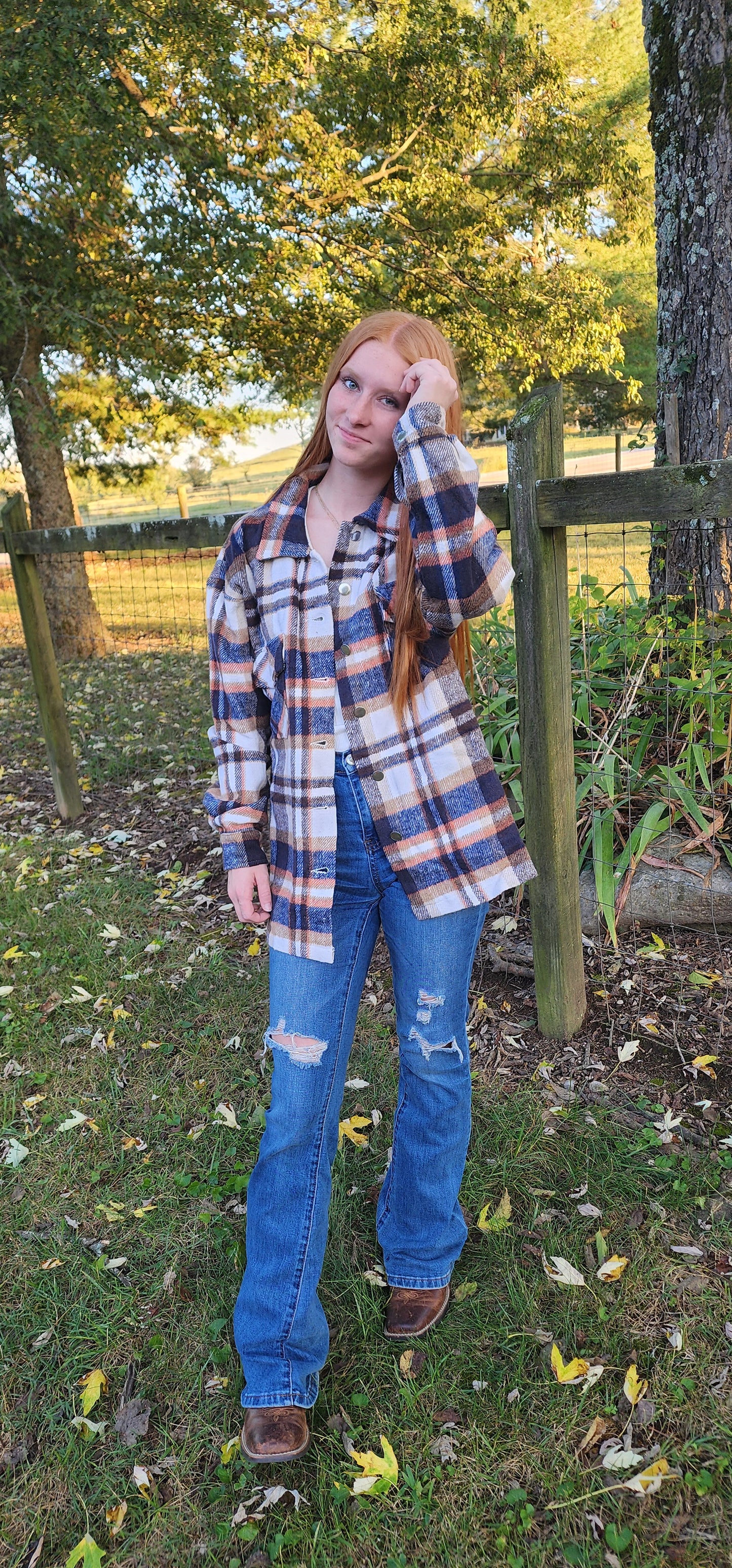 Geometric Plaid Print Pocketed Shacket