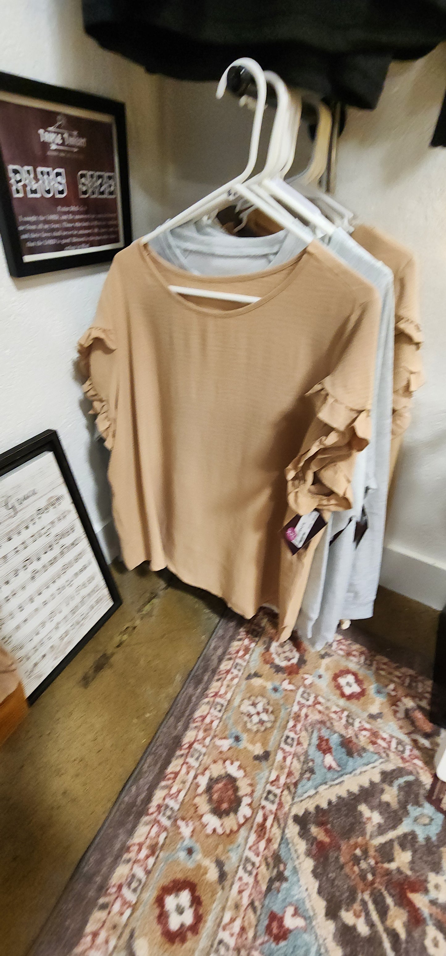 Light French Beige Ruffled Short Sleeve Plus Size Top