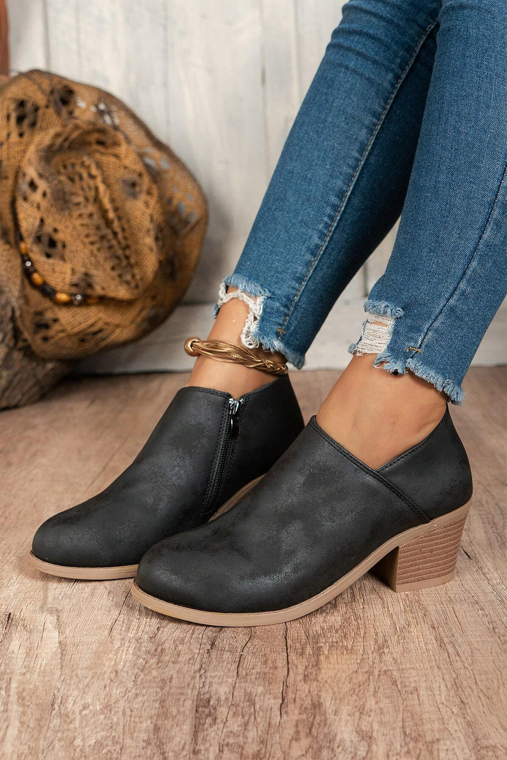 Philippine Gray Tulip Opening Suede Ankle Boots