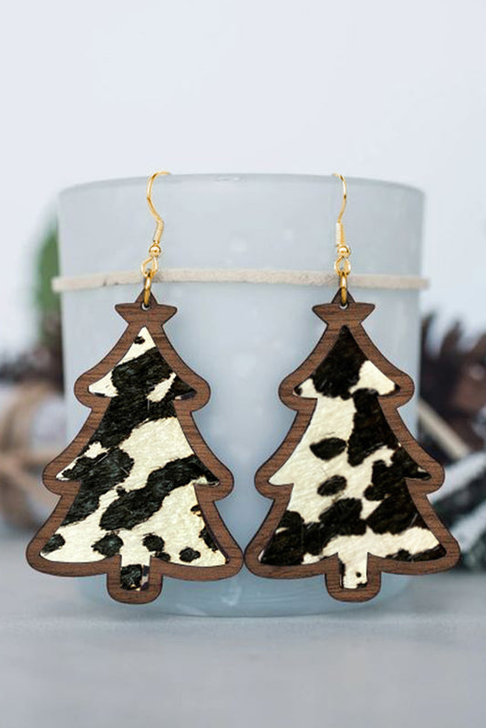 Cow Print Christmas Tree Dangle Earrings