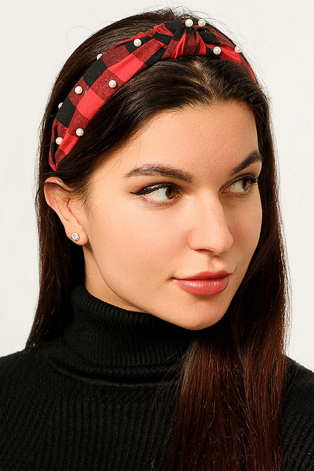 Red Dahlia Pearl Plaid Headband