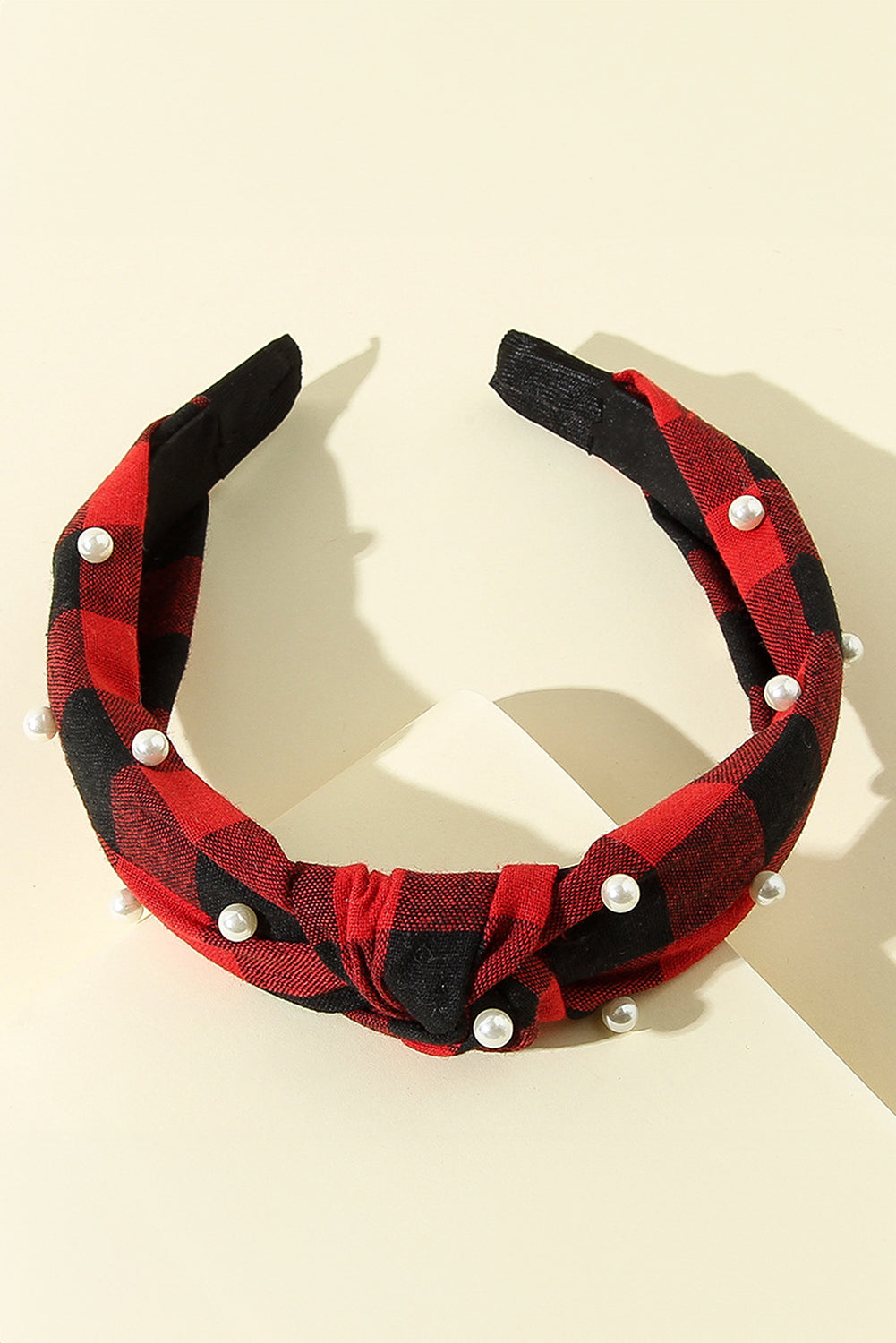 Red Dahlia Pearl Plaid Headband