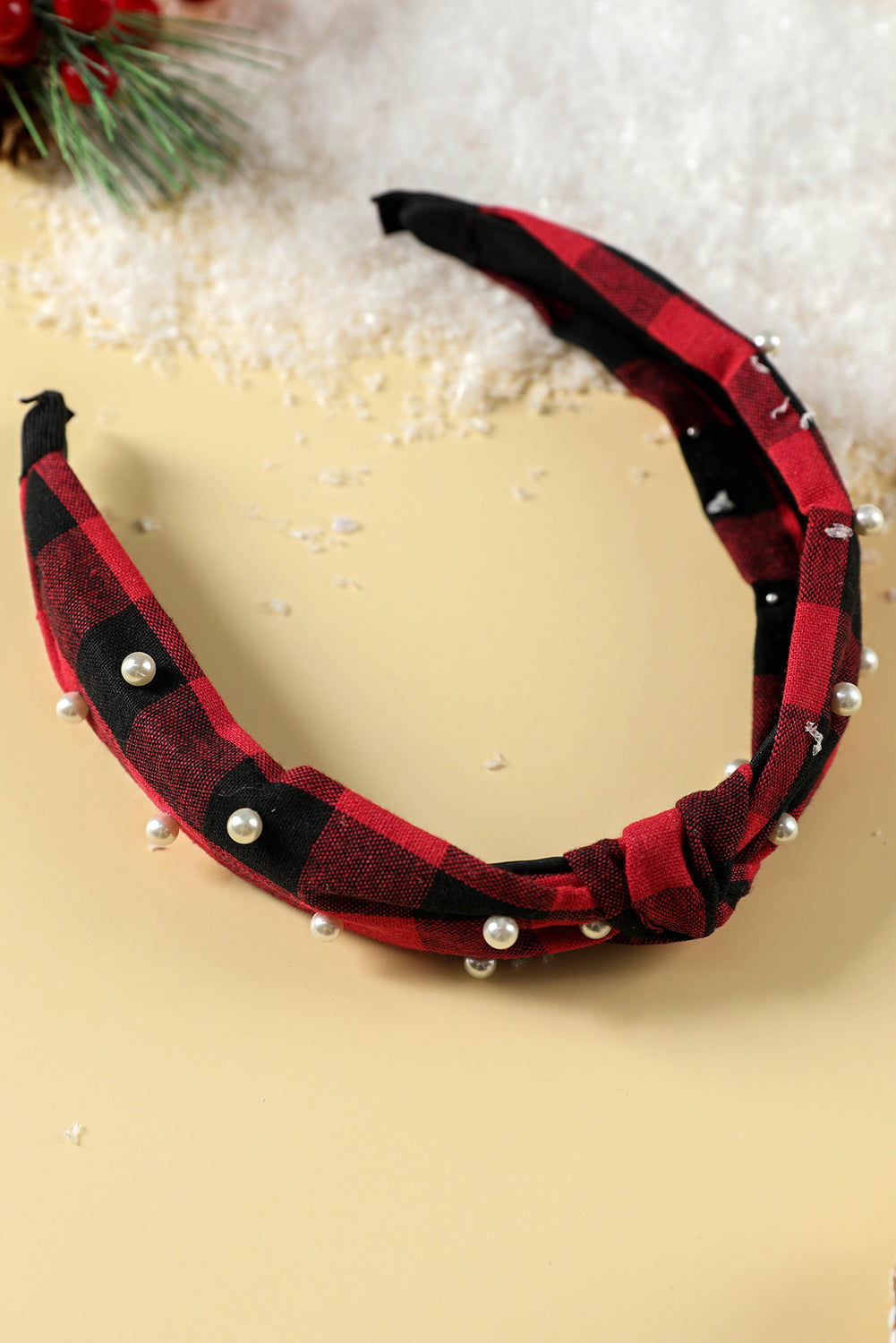 Red Dahlia Pearl Plaid Headband