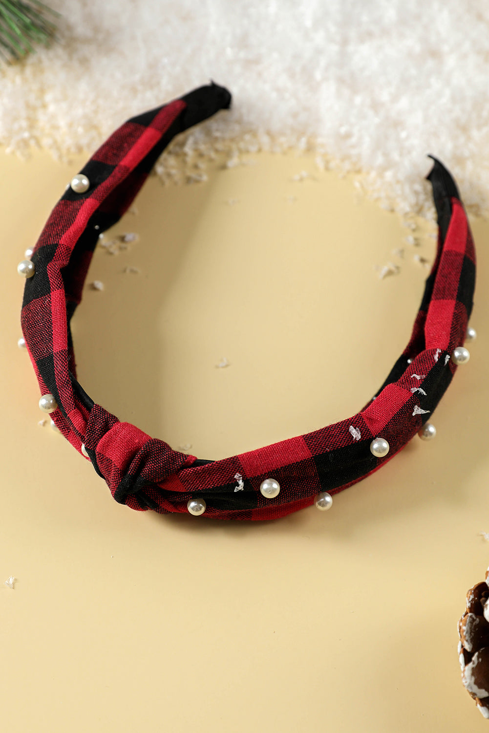 Red Dahlia Pearl Plaid Headband