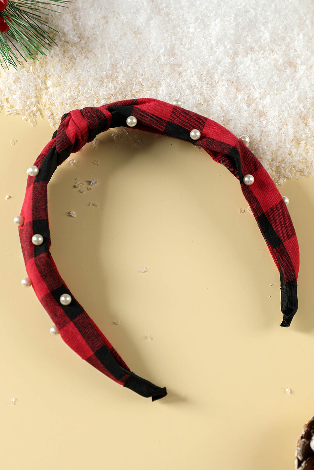 Red Dahlia Pearl Plaid Headband