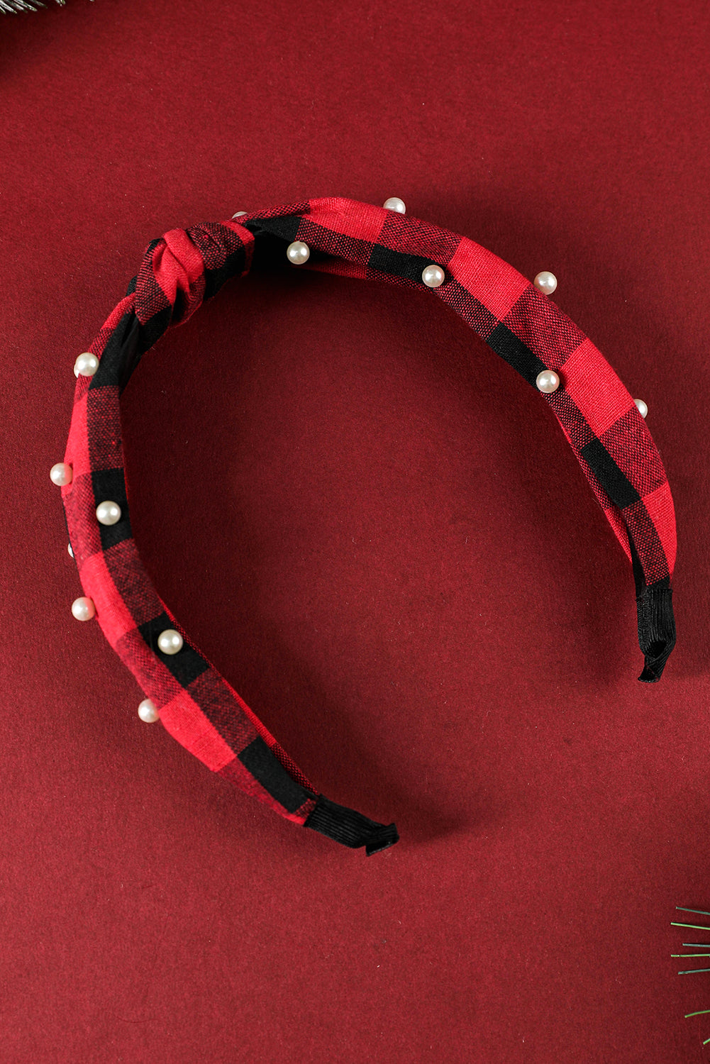 Red Dahlia Pearl Plaid Headband