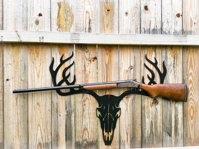 Deer Skull Bow/Gun Rack - Oxidized (Rusted)