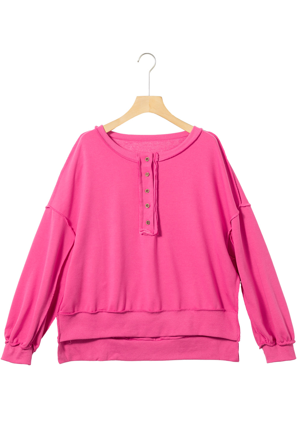 Drop Shoulder Henley Buttons Sweatshirt - Pink