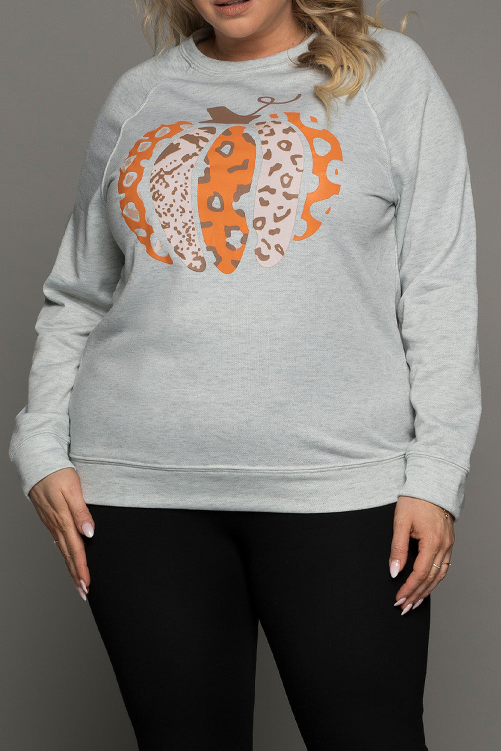 Gray Pumpkin Leopard Print Plus Size Sweatshirt