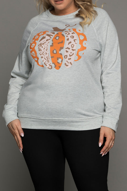 Gray Pumpkin Leopard Print Plus Size Sweatshirt