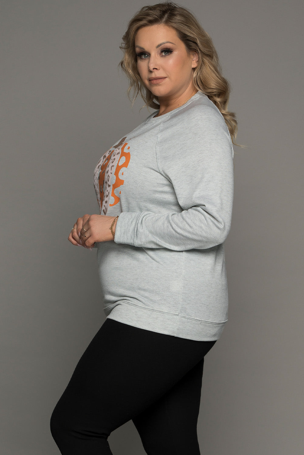 Gray Pumpkin Leopard Print Plus Size Sweatshirt