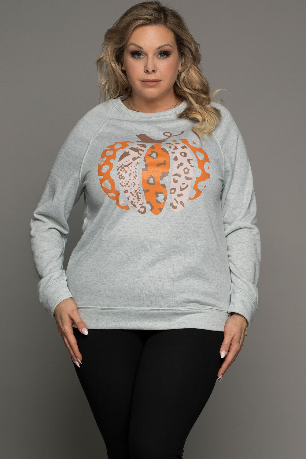 Gray Pumpkin Leopard Print Plus Size Sweatshirt