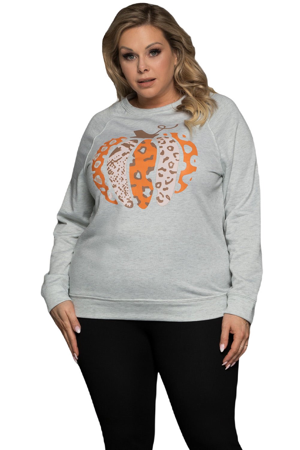 Gray Pumpkin Leopard Print Plus Size Sweatshirt