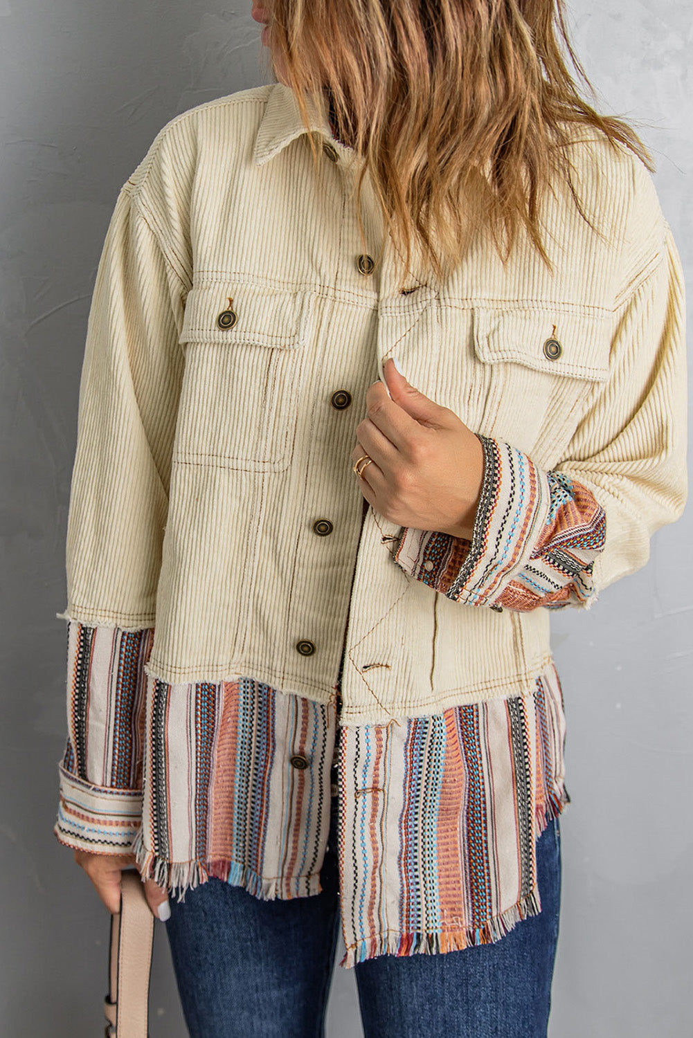 Striped Color Block Corduroy Jacket