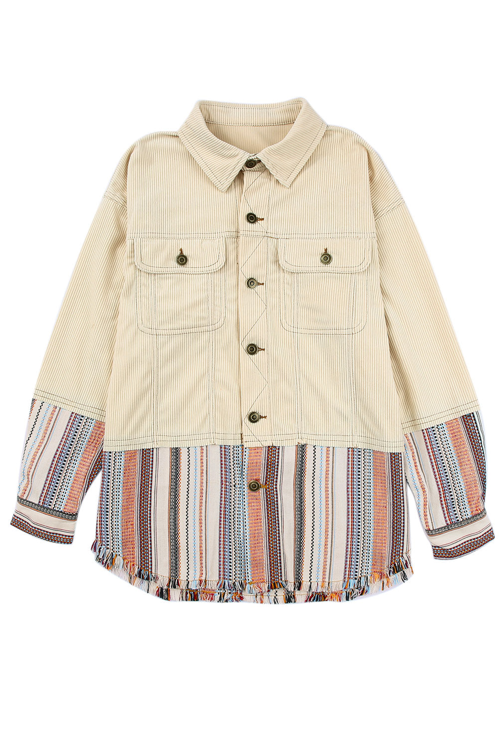 Striped Color Block Corduroy Jacket