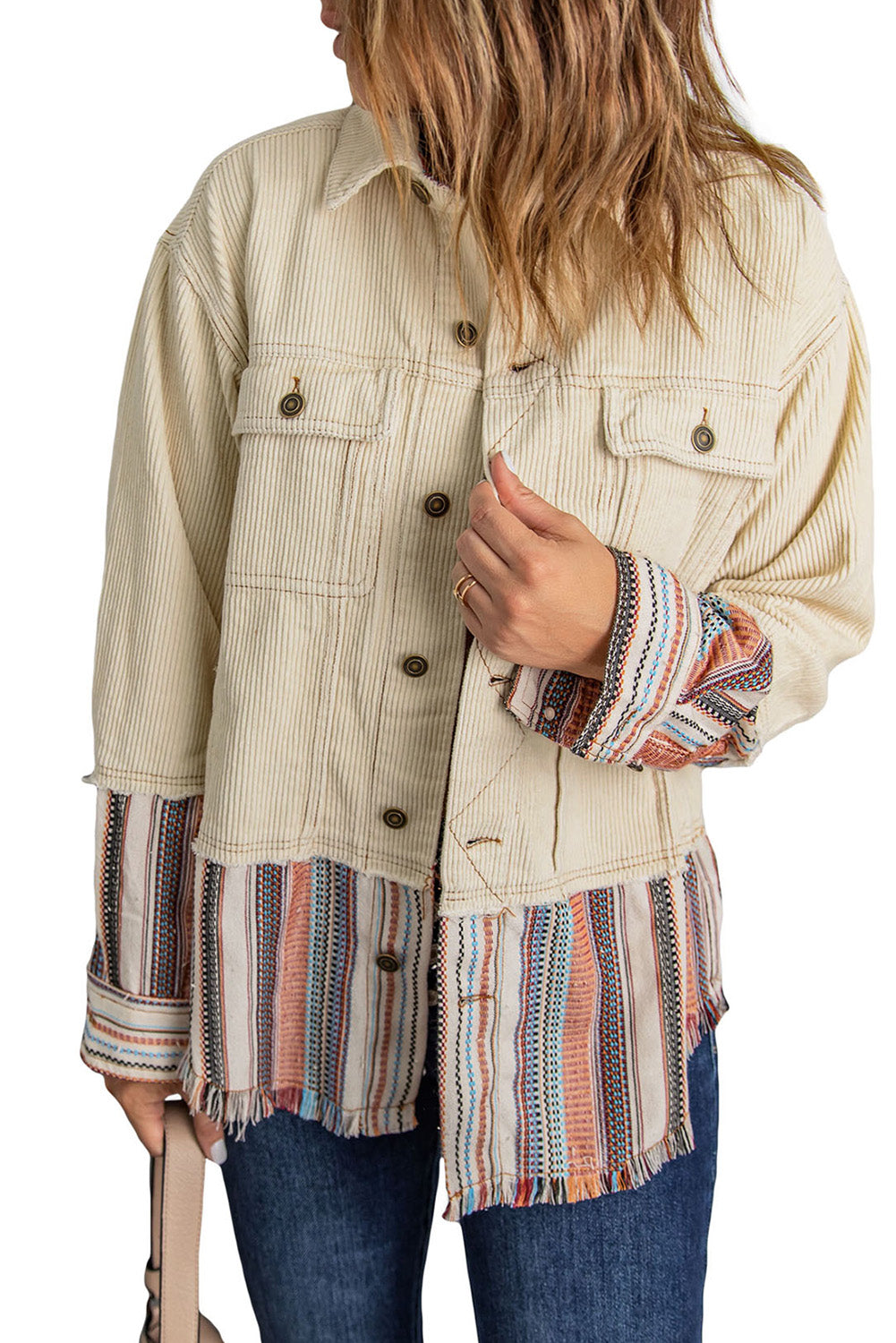 Striped Color Block Corduroy Jacket