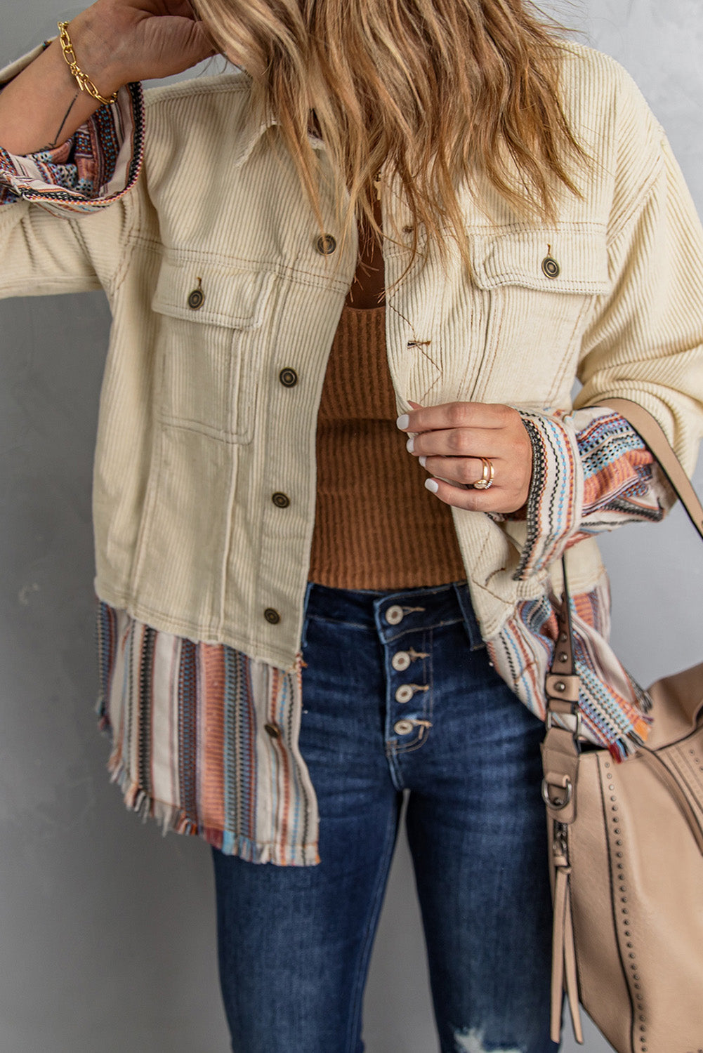 Striped Color Block Corduroy Jacket