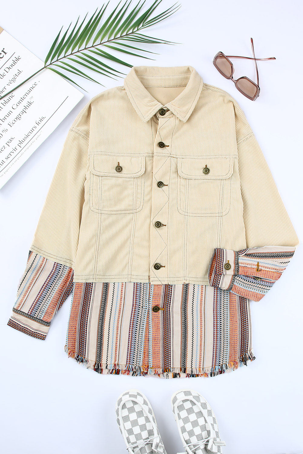 Striped Color Block Corduroy Jacket