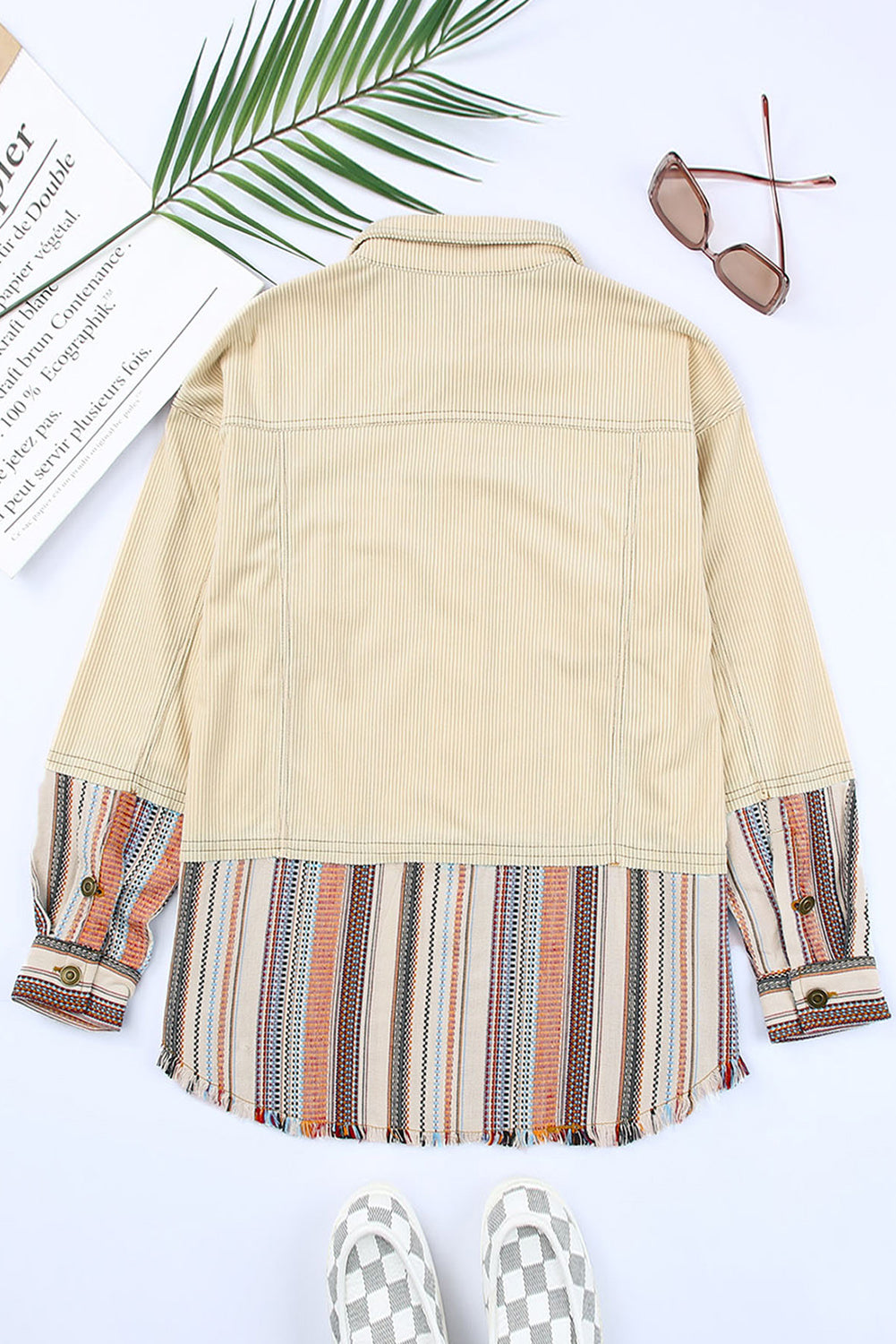 Striped Color Block Corduroy Jacket