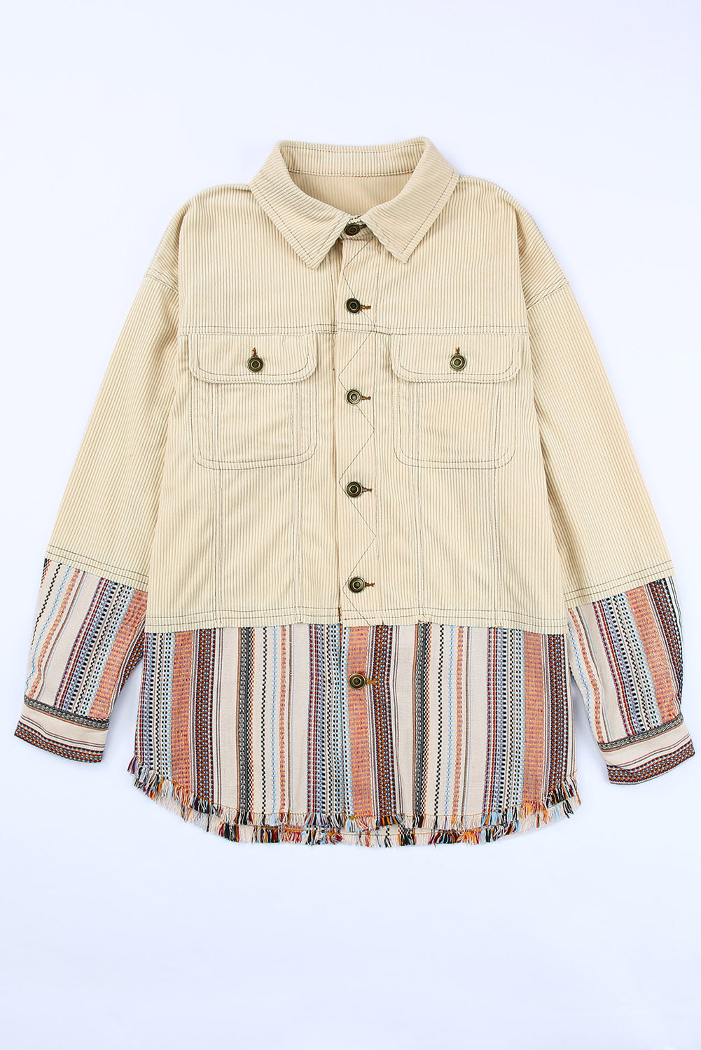 Striped Color Block Corduroy Jacket